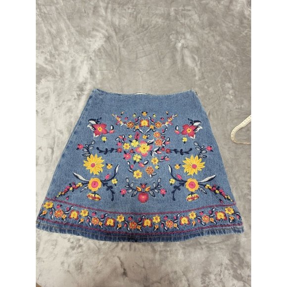 Harper Heritage Women Blue Floral Embroidered Denim Skirt Small‎ - Picture 1 of 7